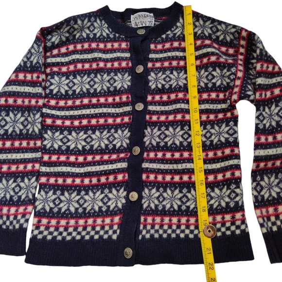 Pendleton Fair Isle Snowflake Virgin Wool Cardigan USA Made‎ Shrunken Sweater ** - Picture 9 of 12